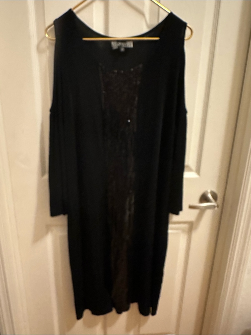 Slinky Brand Black Cold-Shoulder Sequined-Front Dress